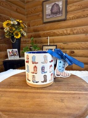 Cowboy Boots Coffee Mug with Blue Ribbon
